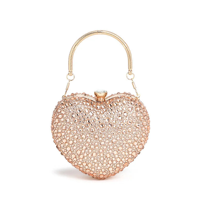 Clutch metálico de corazón con strass