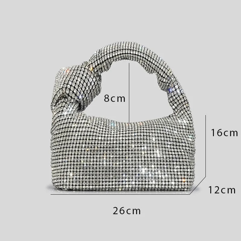 Cartera de fiesta con brillos y asa anudada