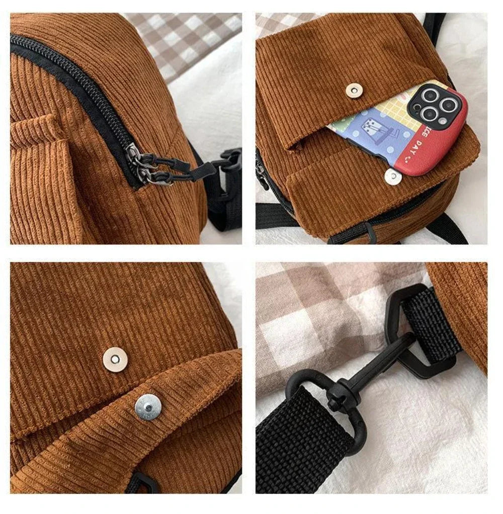Mini mochila de corderoy con correa regulable
