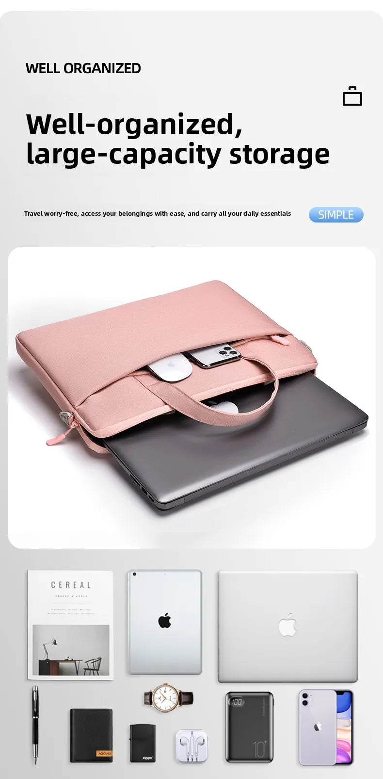 Maletín para notebook con espacio para accesorios