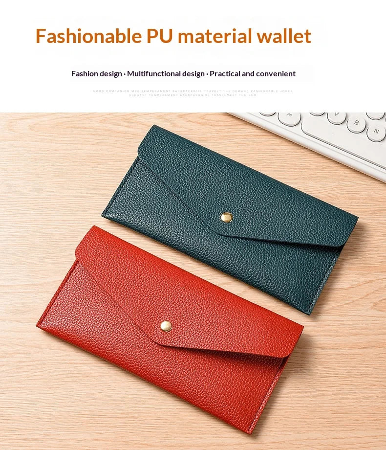Billetera larga con solapa de estilo minimalista