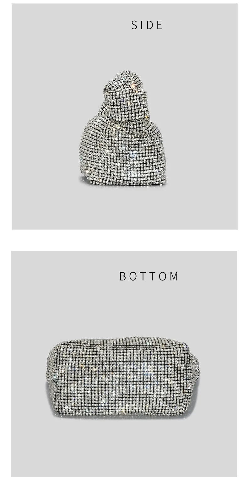 Cartera de fiesta con brillos y asa anudada