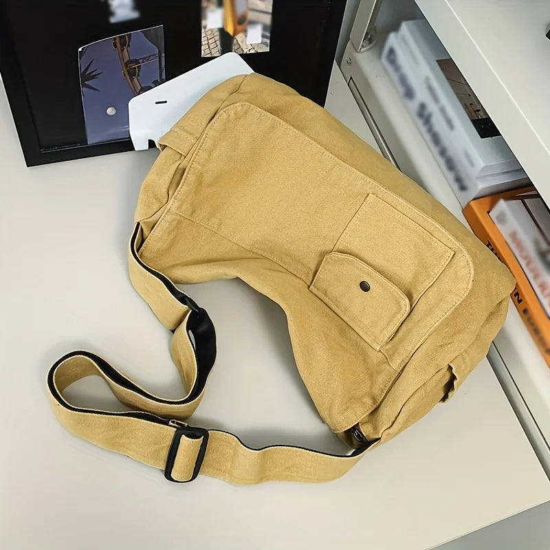 Bandolera de lona con solapa y bolsillo para celular