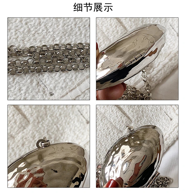 Minaudière metálica mini con cadena cruzada