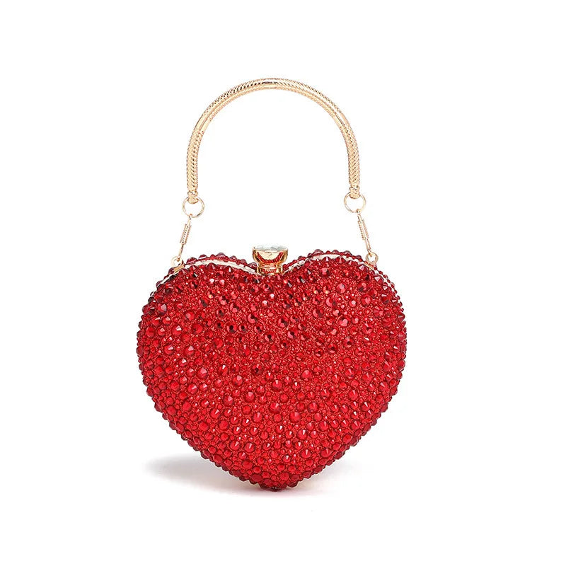Clutch metálico de corazón con strass