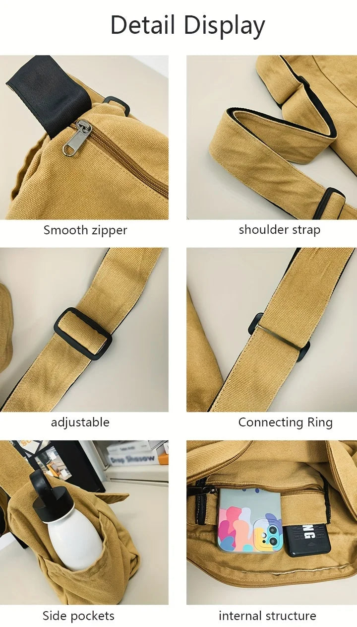 Bandolera de lona con solapa y bolsillo para celular