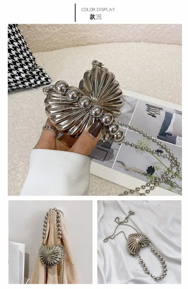 Minaudière metálica mini con cadena cruzada