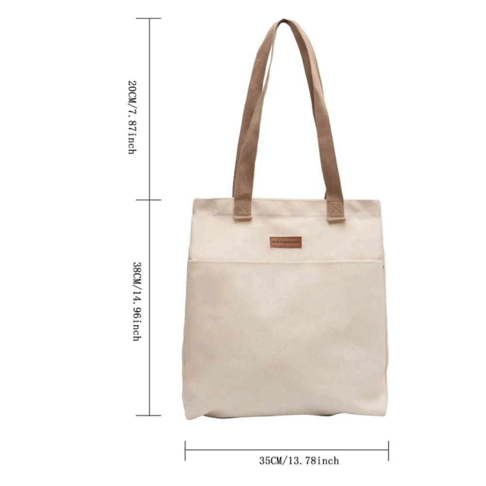 Bolso tote abierto de lona con bolsillo exterior