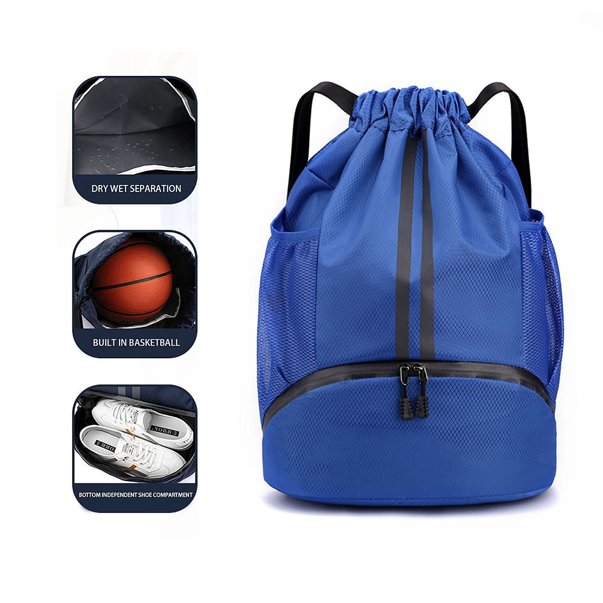 Mochila deportiva con cordón y separación húmedo-seco