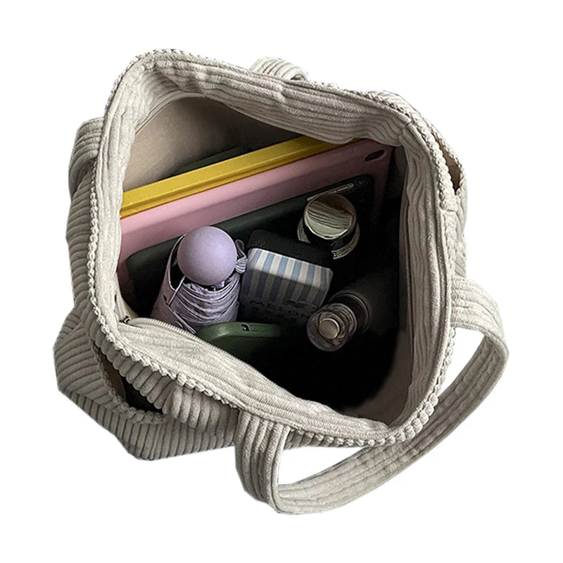 Bolso de hombro de corderoy suave con cierre