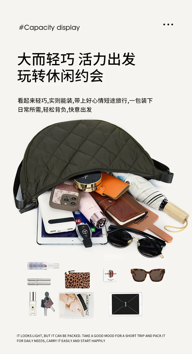 Cartera hobo de nylon con diseño acolchado en rombos