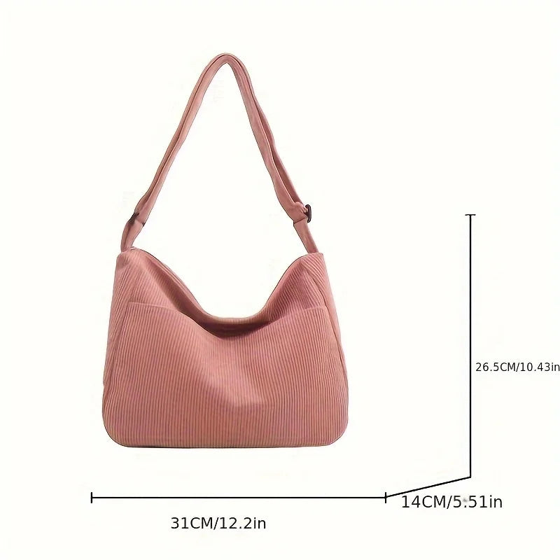 Bolso de hombro de corderoy con bolsillos y cierre