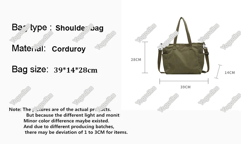 Bolso tote de corderoy con correa ajustable y cierre