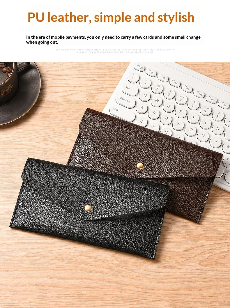 Billetera larga con solapa de estilo minimalista