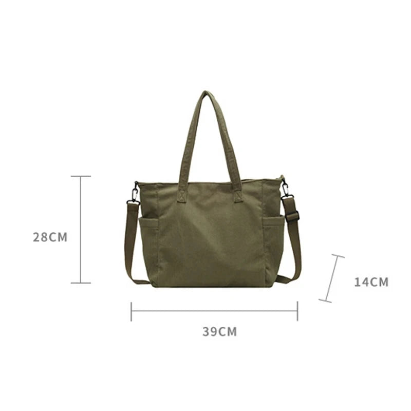 Bolso tote de corderoy con correa ajustable y cierre