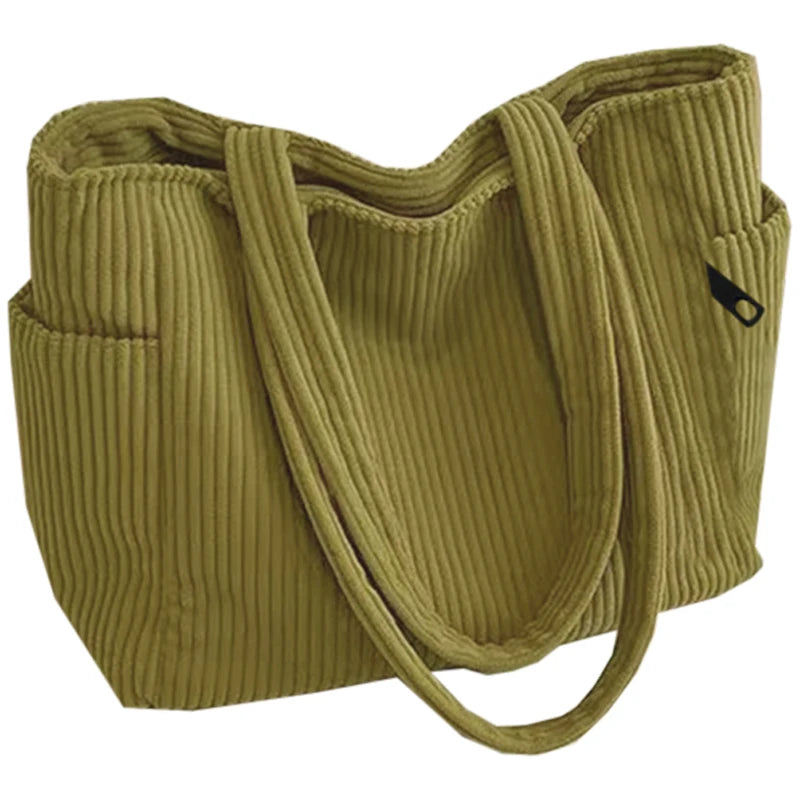 Bolso de hombro de corderoy suave con cierre