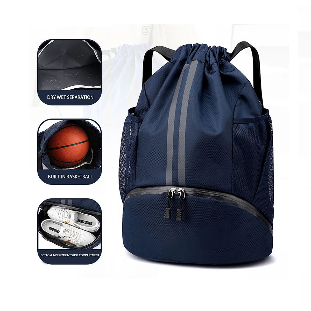 Mochila deportiva con cordón y separación húmedo-seco