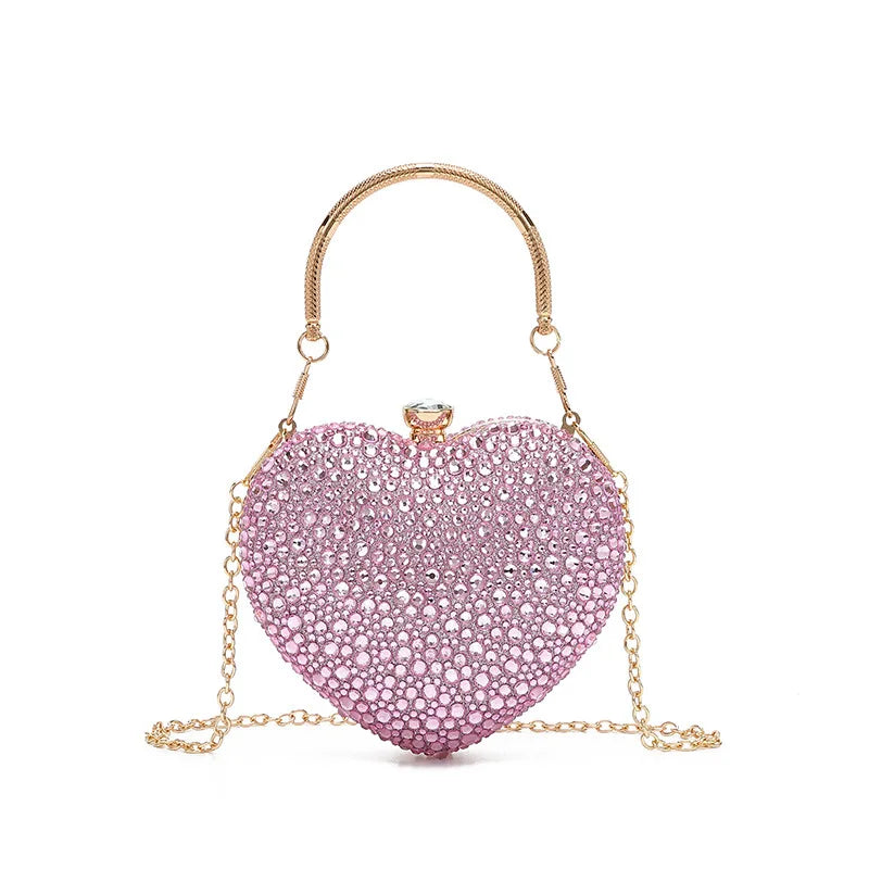 Clutch metálico de corazón con strass