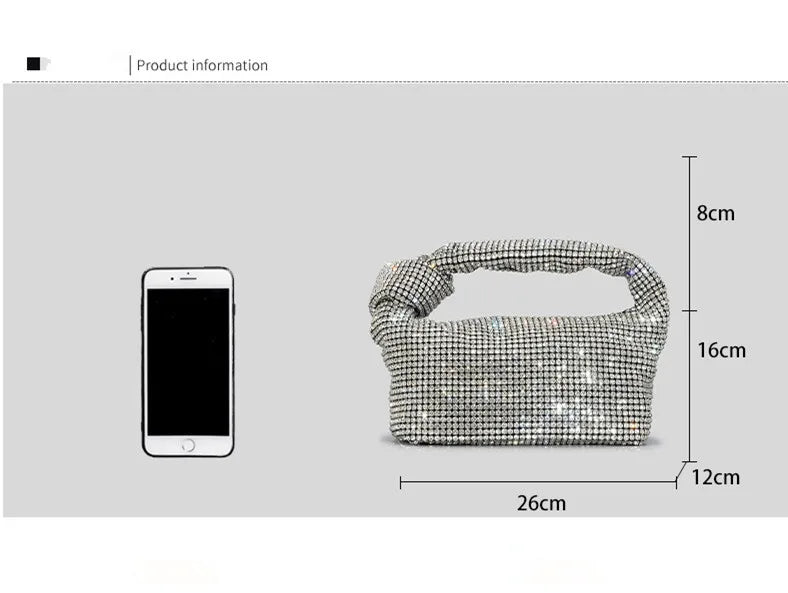 Cartera de fiesta con brillos y asa anudada