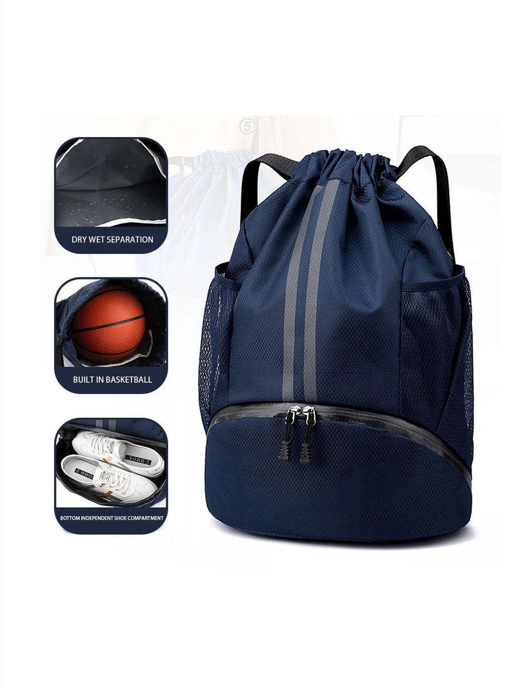Mochila deportiva con cordón y separación húmedo-seco