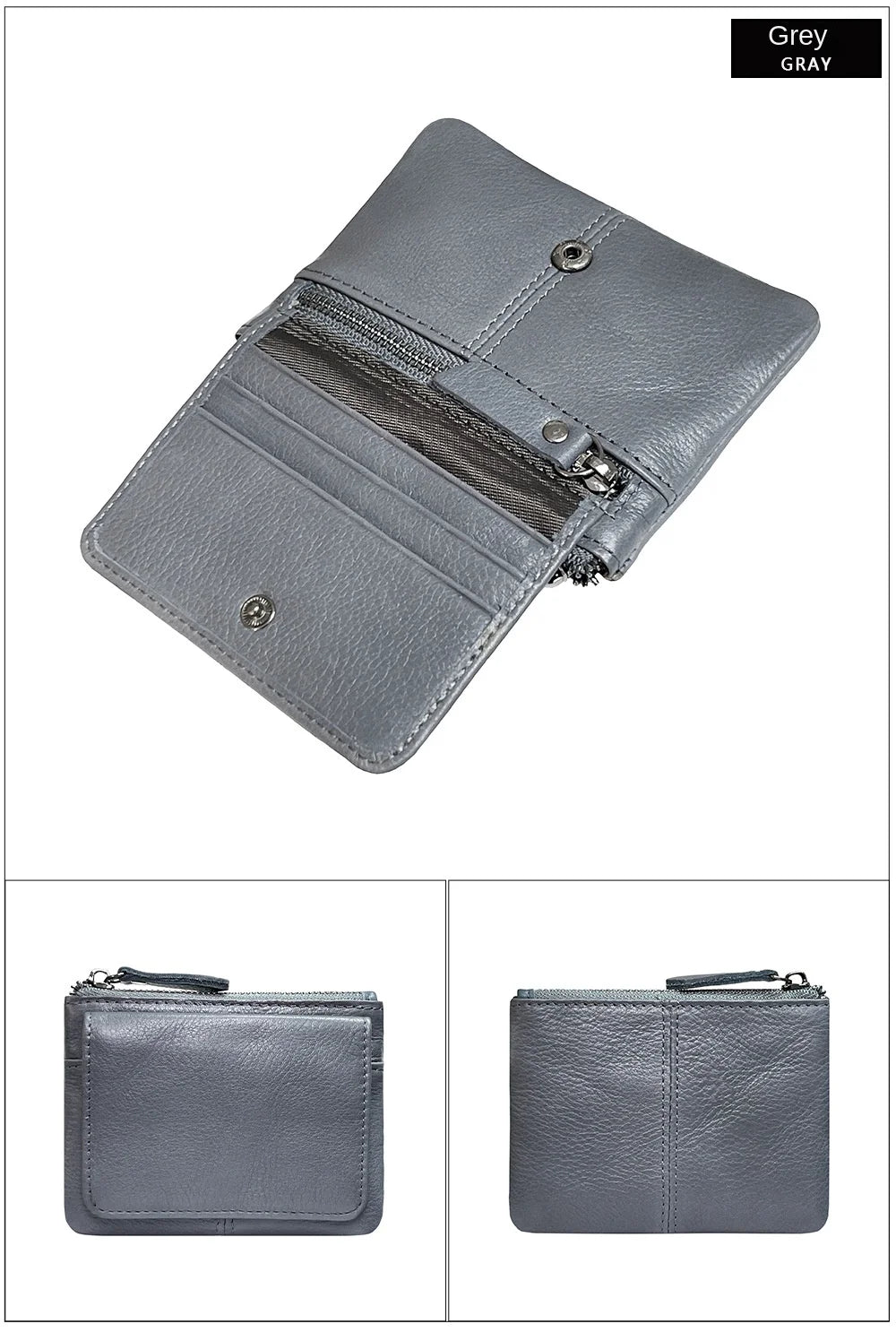 Billetera de cuero vacuno de dos cuerpos con broche