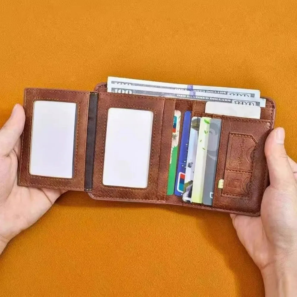 Billetera de cuero de tres cuerpos con visor
