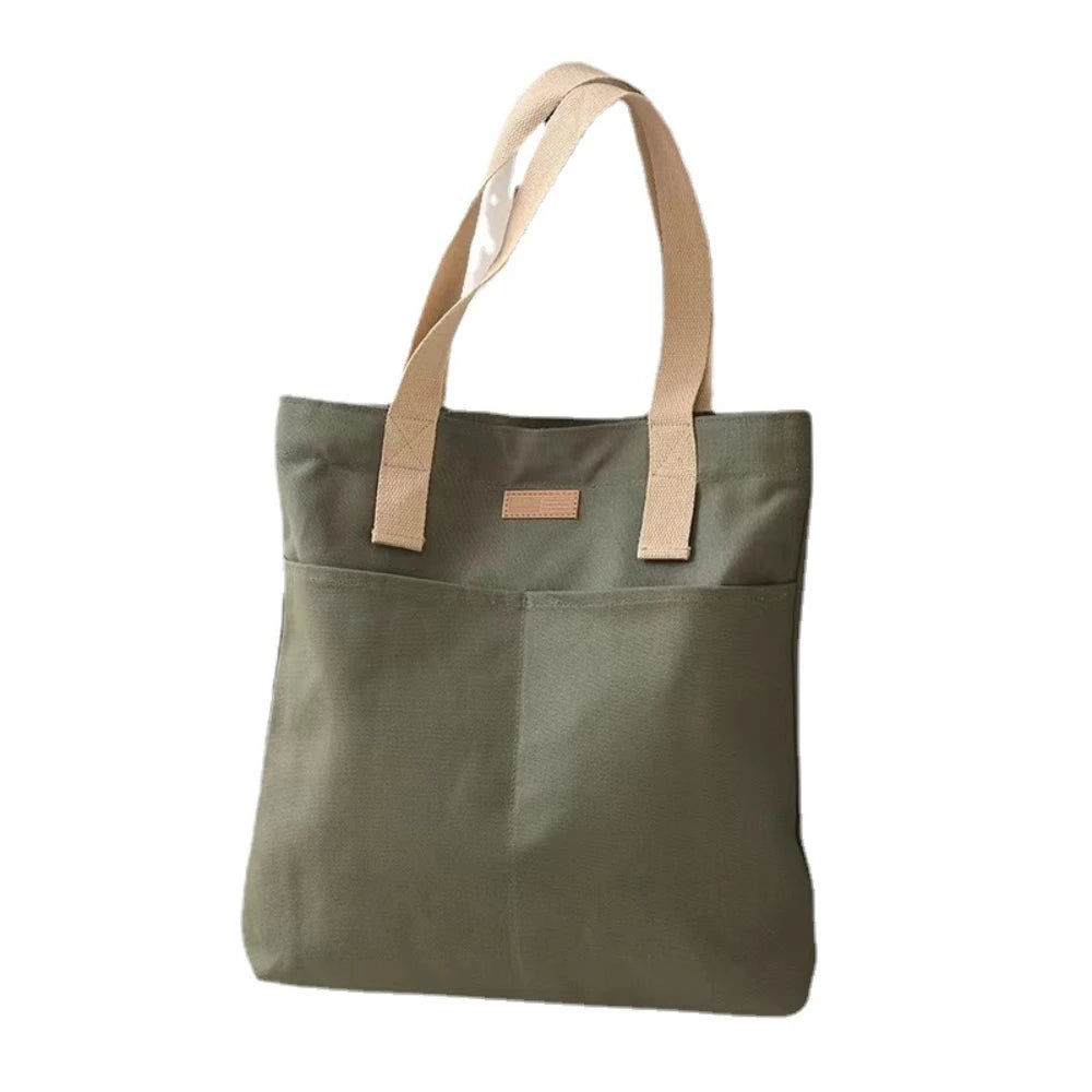 Bolso tote abierto de lona con bolsillo exterior