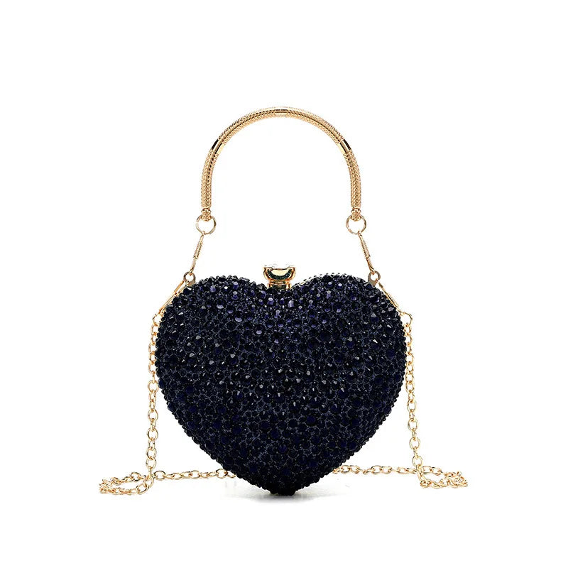 Clutch metálico de corazón con strass