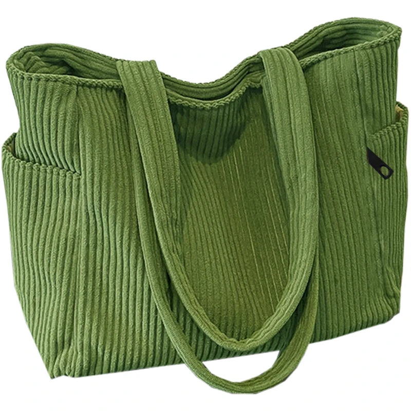 Bolso de hombro de corderoy suave con cierre