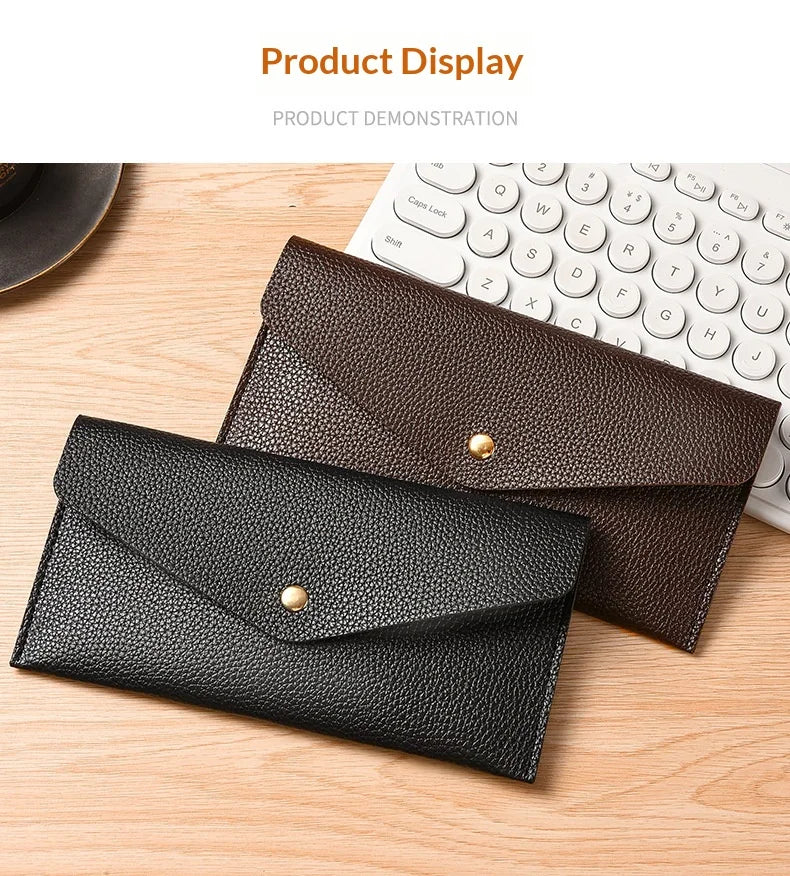 Billetera larga con solapa de estilo minimalista