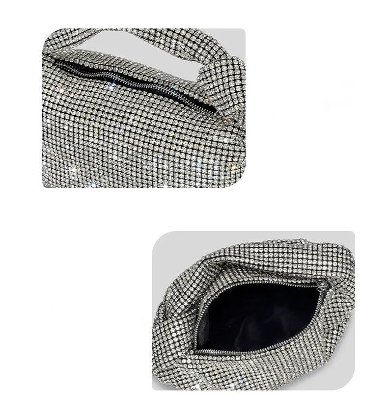 Cartera de fiesta con brillos y asa anudada