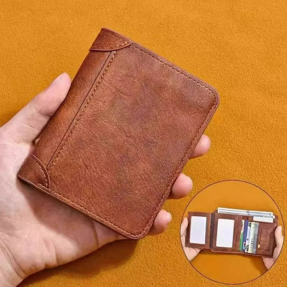 Billetera de cuero de tres cuerpos con visor