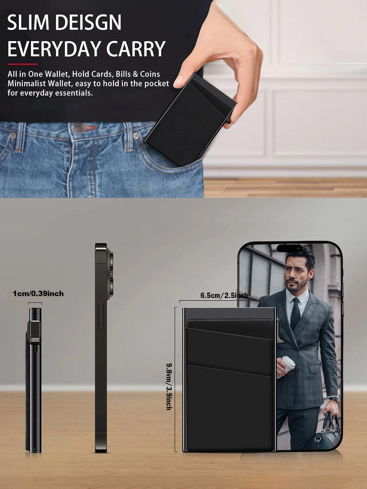 Tarjetero rígido de aluminio de estilo minimalista