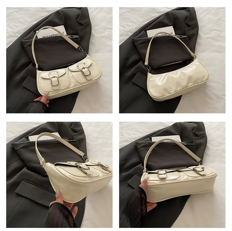 Cartera baguette de PU con bolsillos y tachas