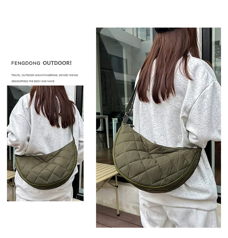 Cartera hobo de nylon con diseño acolchado en rombos
