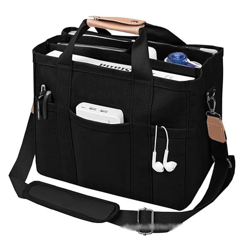 Bolso tote de lona con múltiples bolsillos y correa regulable