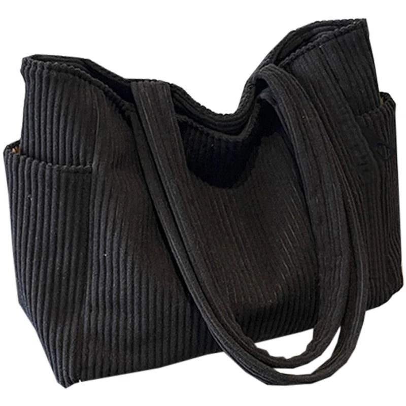 Bolso de hombro de corderoy suave con cierre