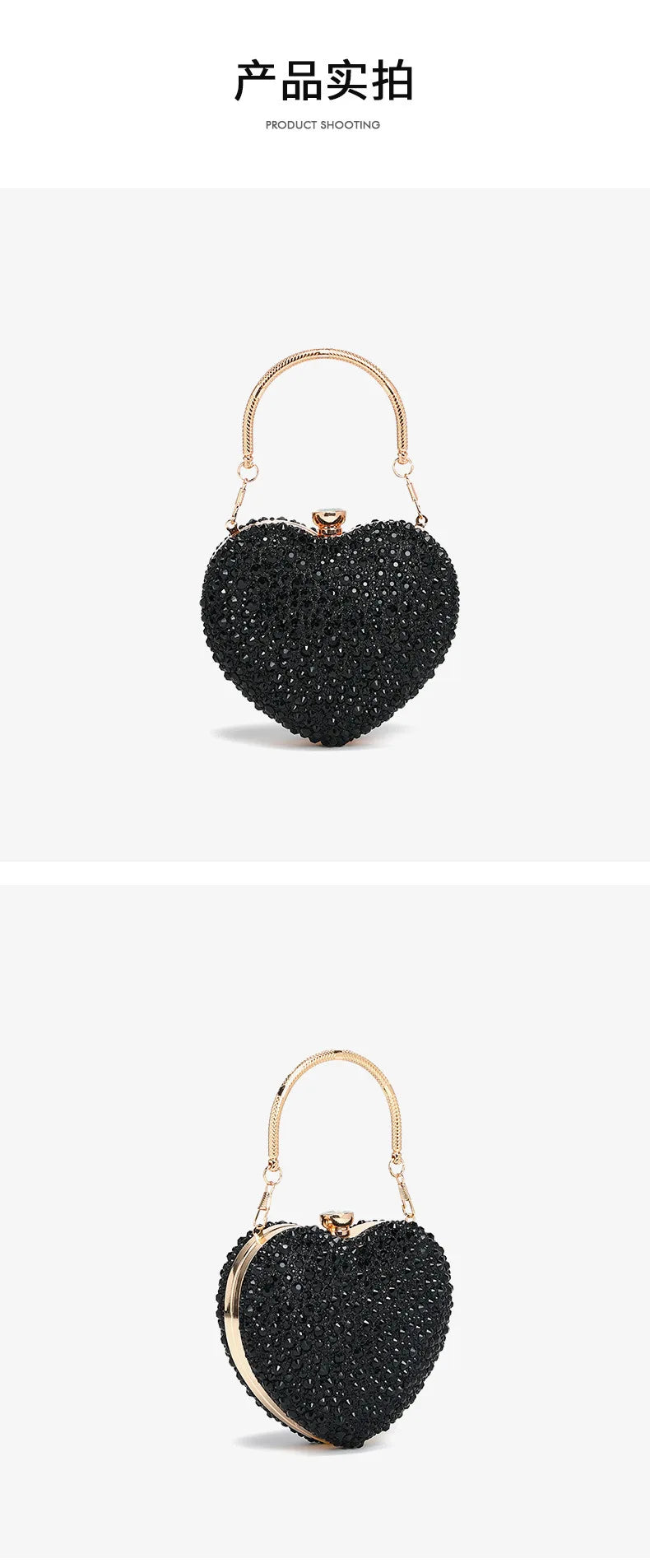 Clutch metálico de corazón con strass