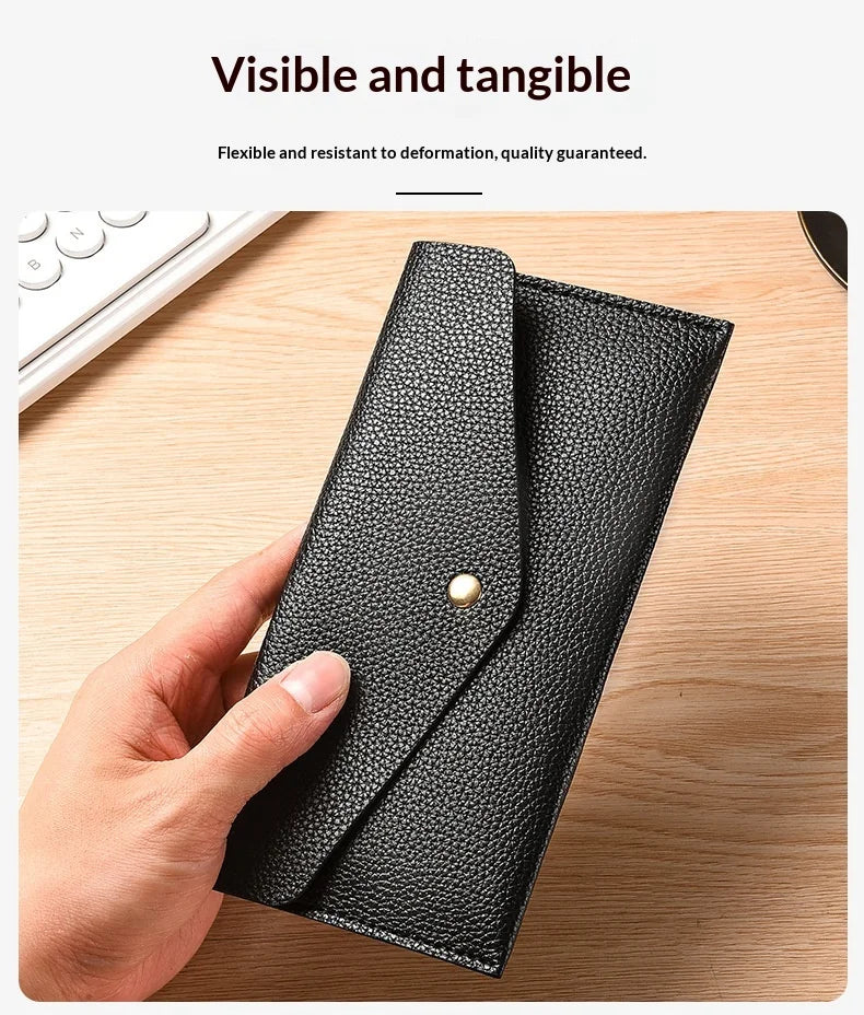 Billetera larga con solapa de estilo minimalista