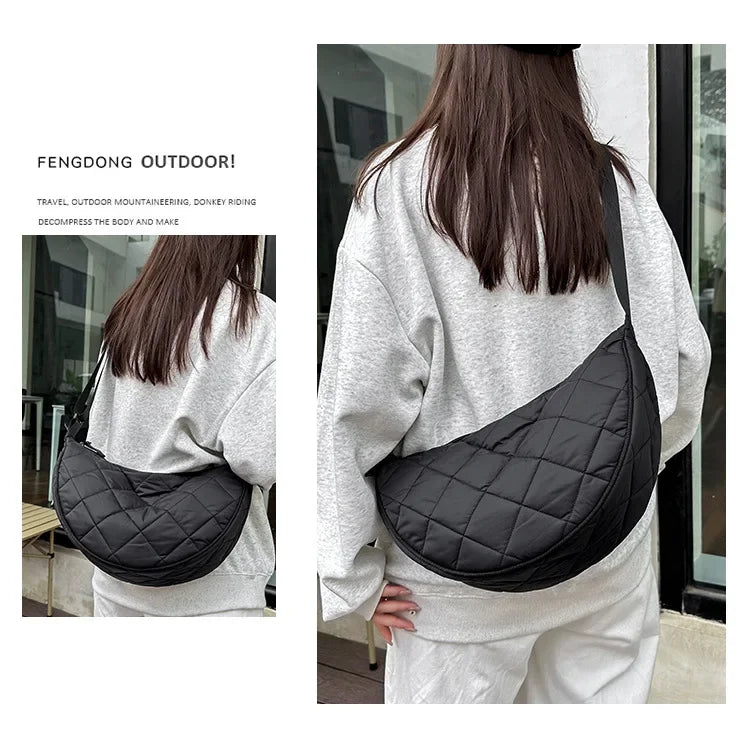 Cartera hobo de nylon con diseño acolchado en rombos