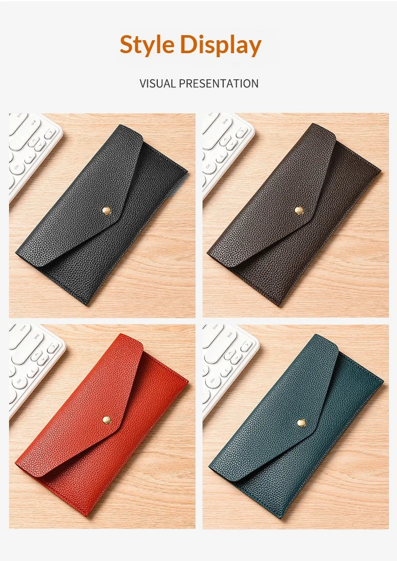 Billetera larga con solapa de estilo minimalista