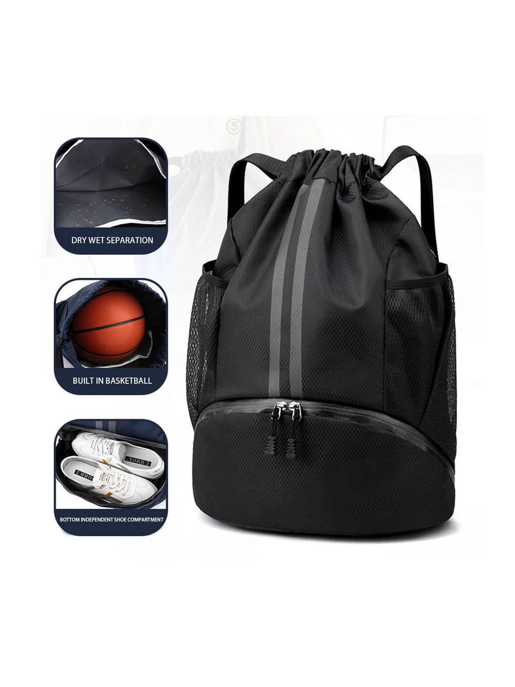 Mochila deportiva con cordón y separación húmedo-seco