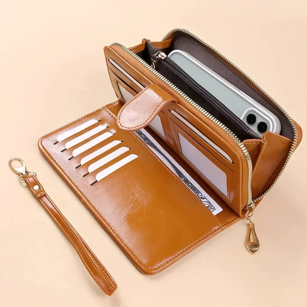 Billetera de mano de PU con espacio para celular