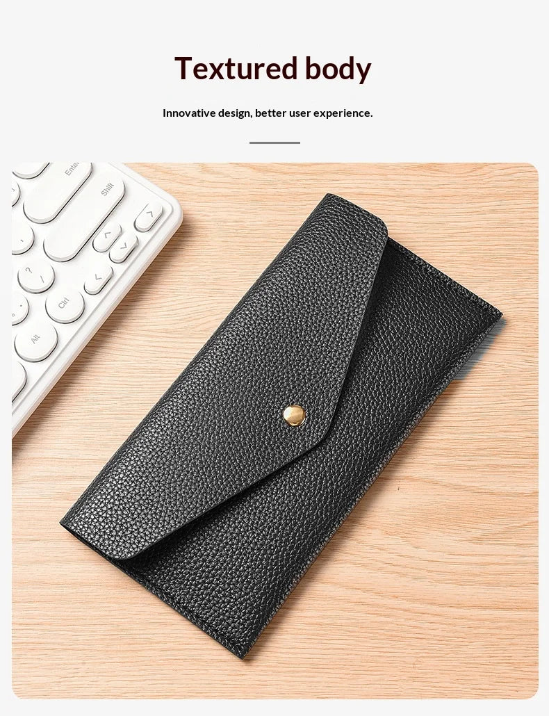 Billetera larga con solapa de estilo minimalista