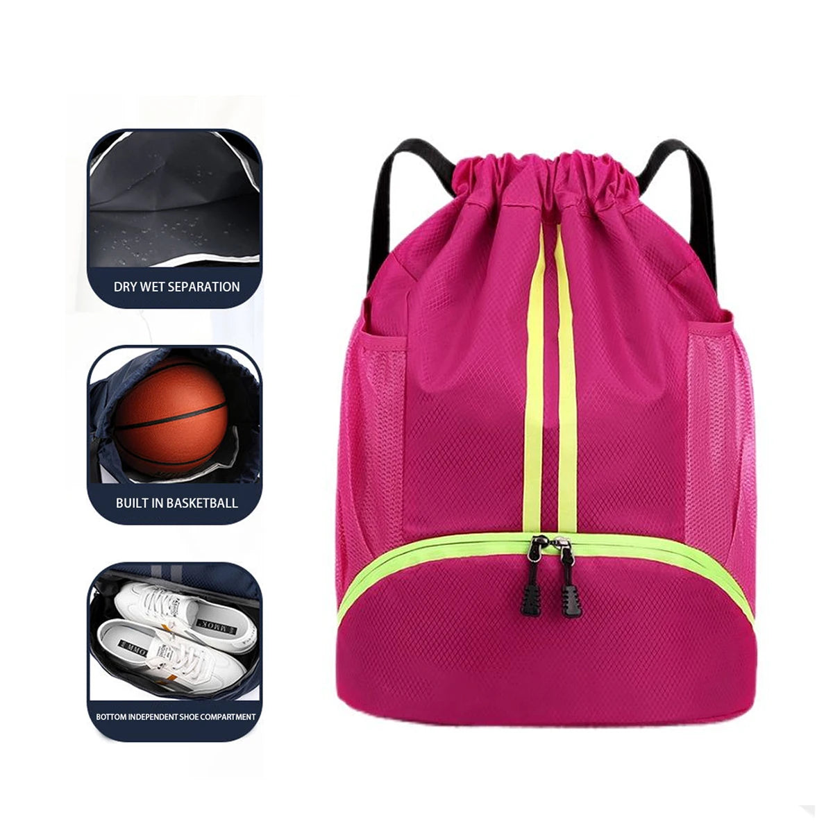 Mochila deportiva con cordón y separación húmedo-seco