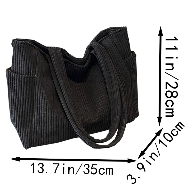 Bolso de hombro de corderoy suave con cierre