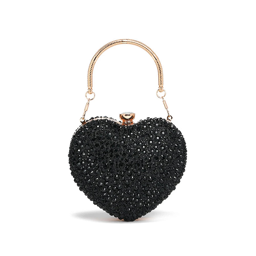 Clutch metálico de corazón con strass