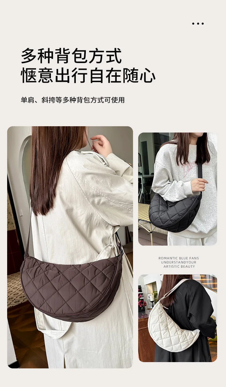 Cartera hobo de nylon con diseño acolchado en rombos