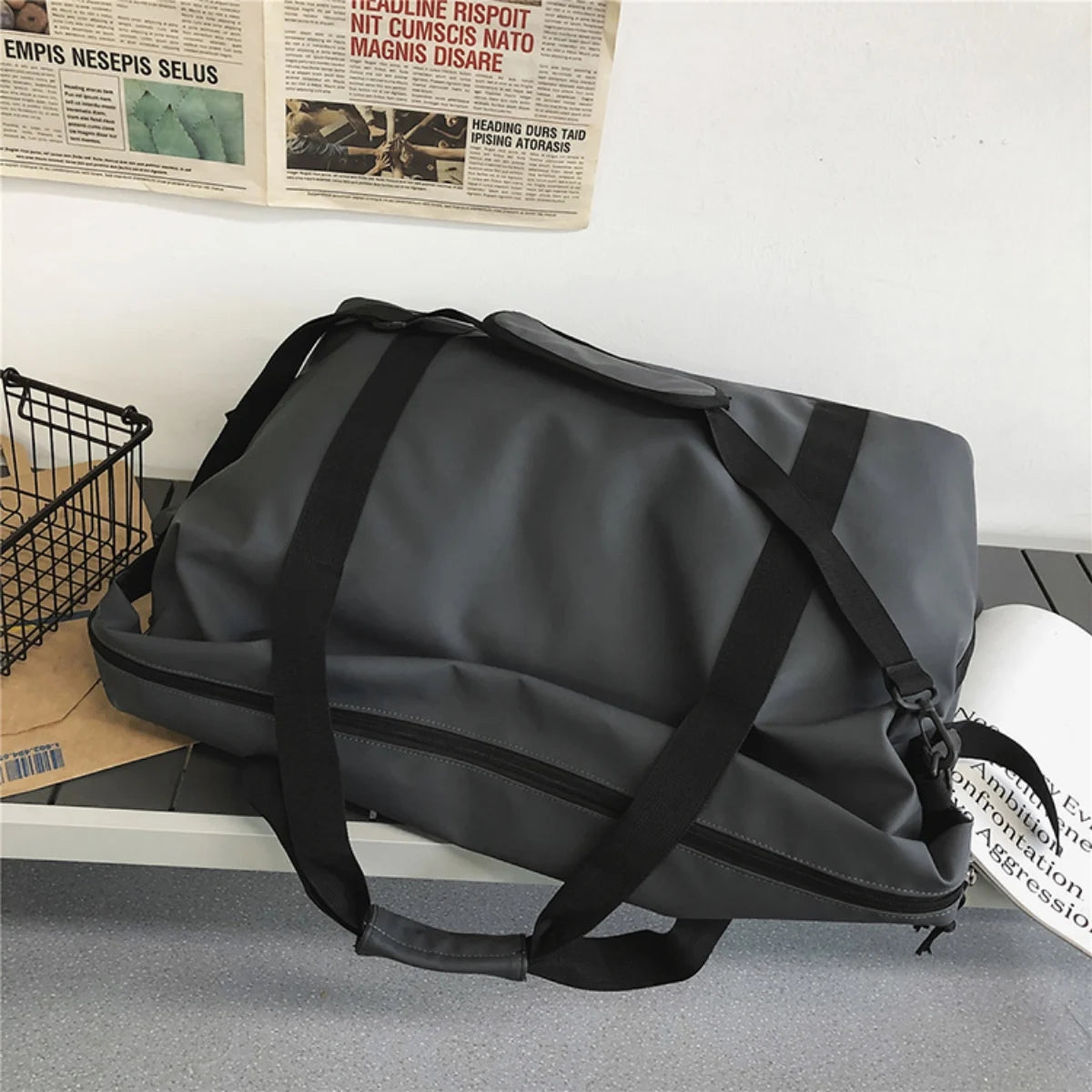 Bolso de fin de semana de nylon con correa cruzada