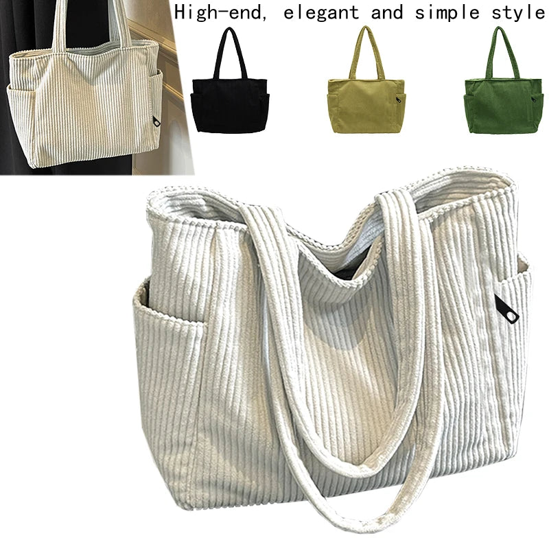 Bolso de hombro de corderoy suave con cierre